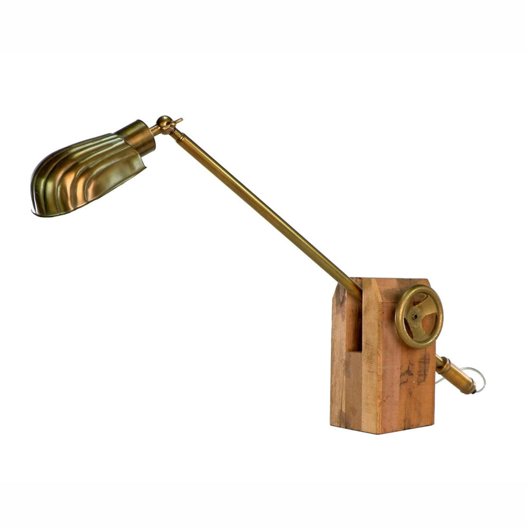 Brass Desk Lamp with Wood Base