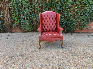 Coral Leather Wingback Chair