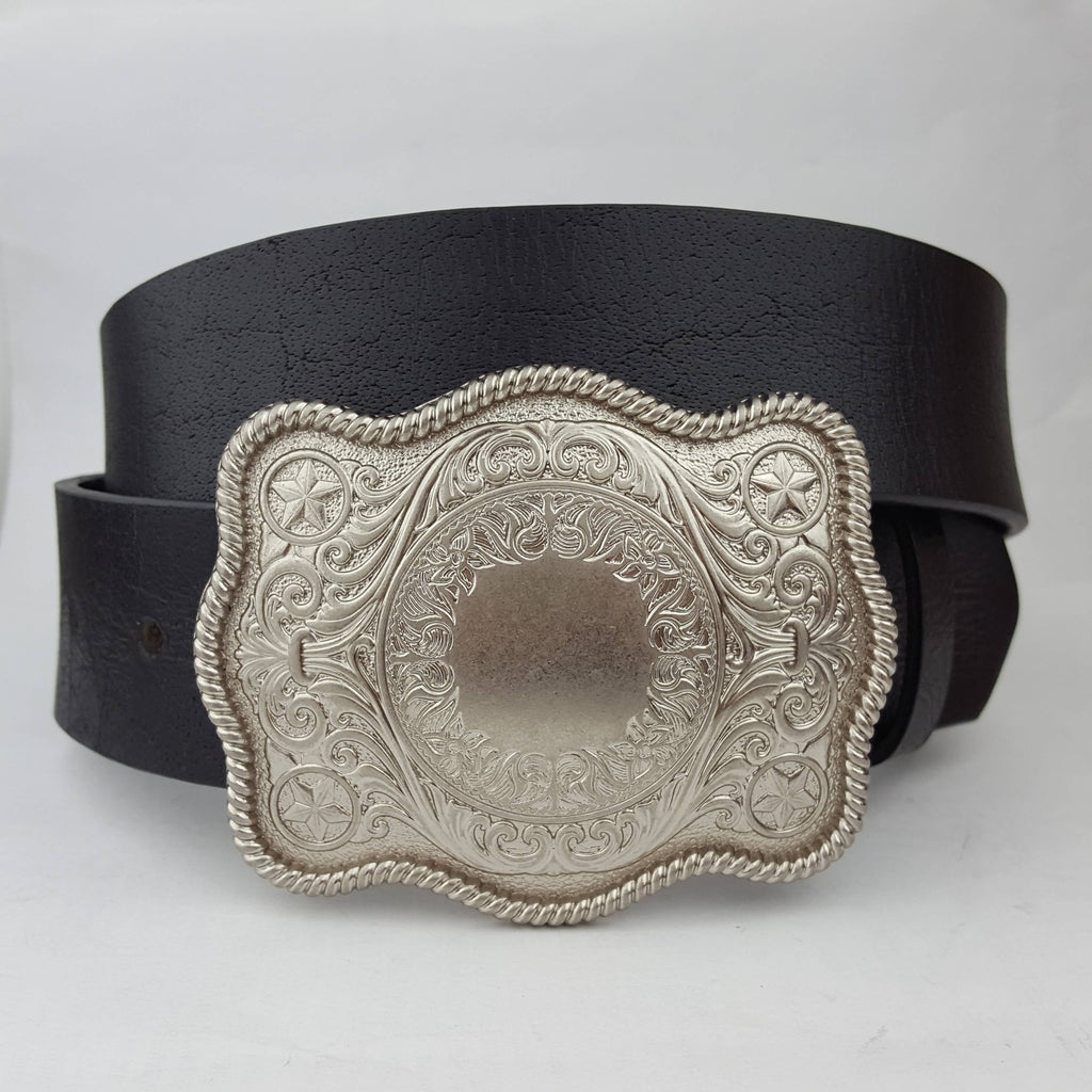 Leather Belt with Silver Western Buckle