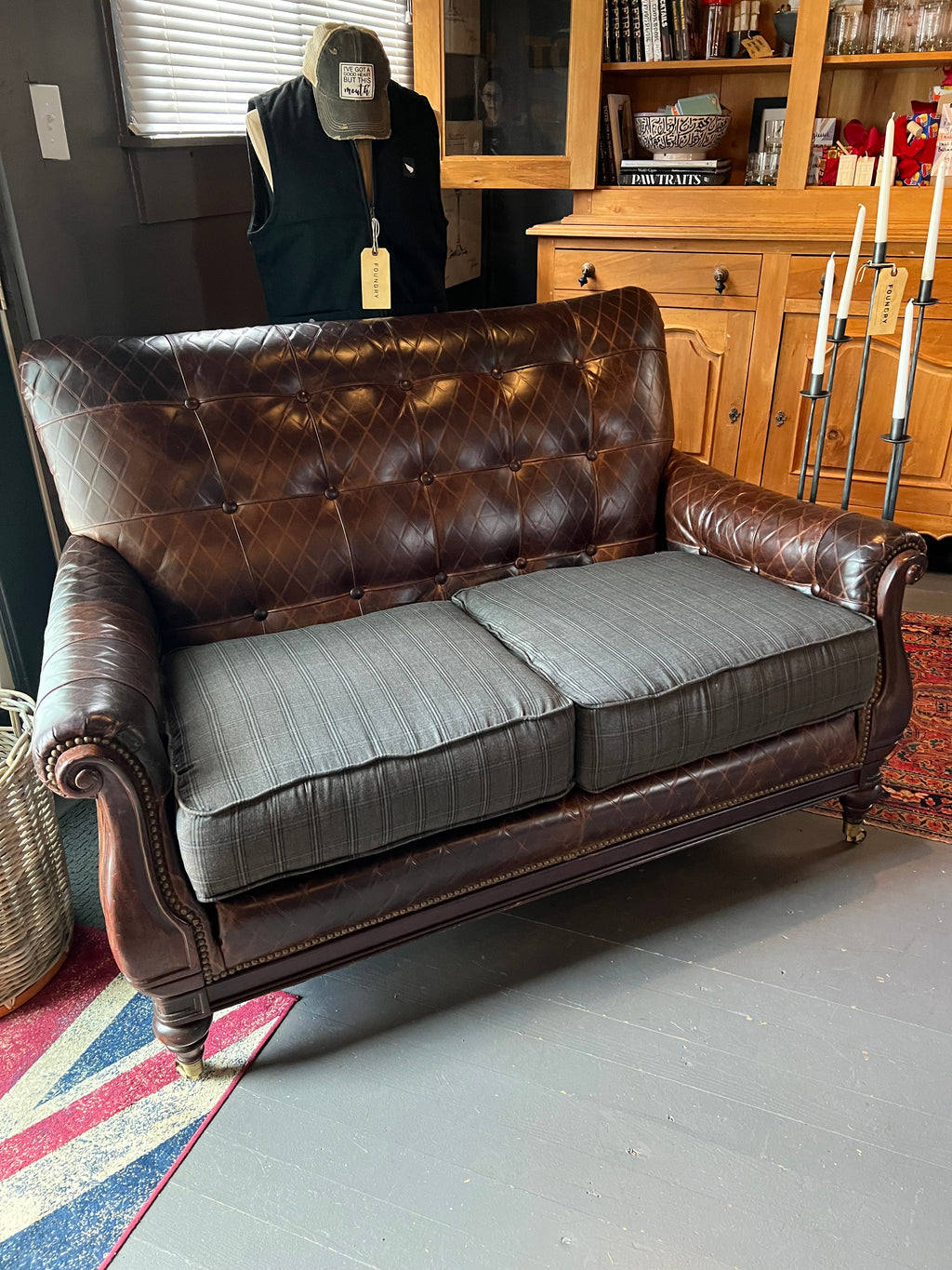 House of Foundry Leather and Wool Plaid Loveseat